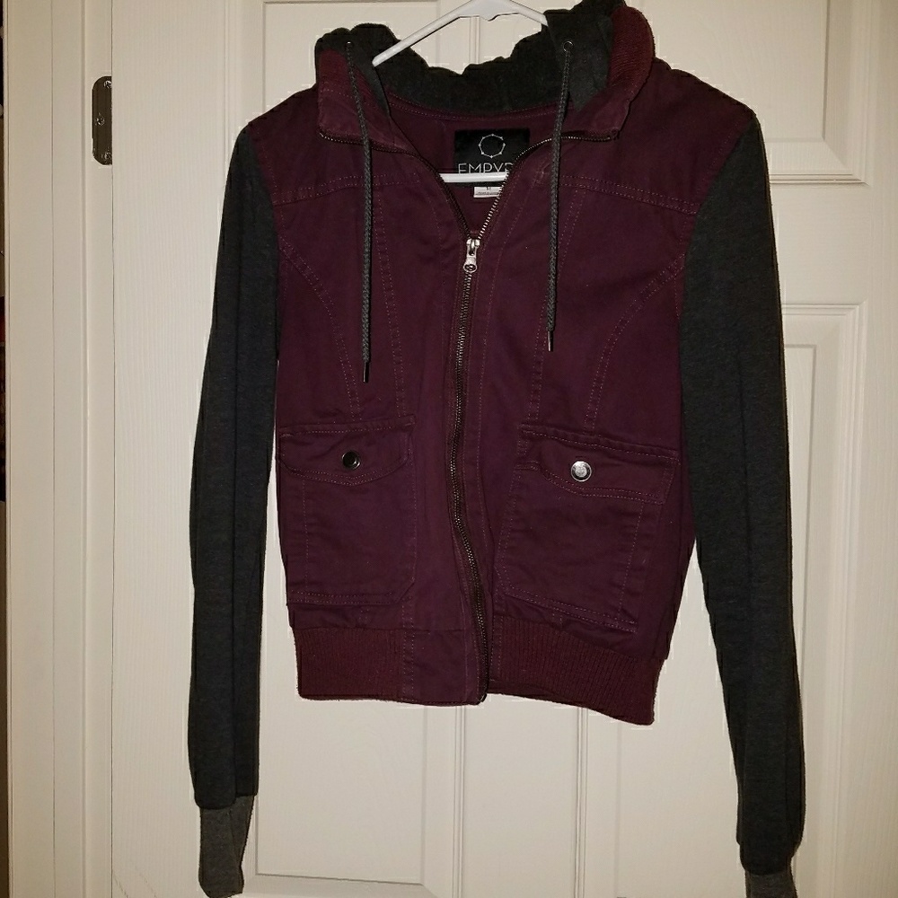 Purple and grey light jacket with hood